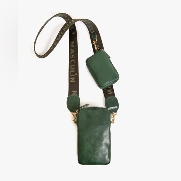 NWT Claire V X LEISHA HAILEY Poche Sportif Leather Crossbody Evergreen Rustic - Picture 14 of 16